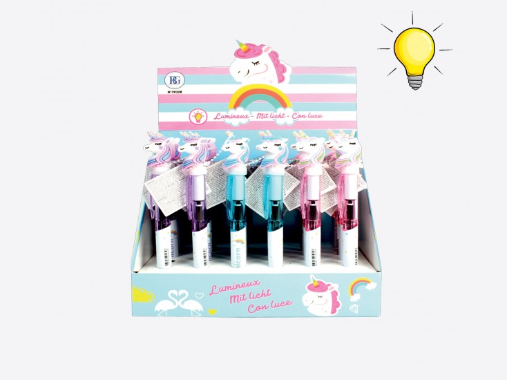 Stylo lumineux licorne (lot de 36)