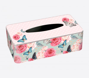 Boîte à mouchoirs "Roses et papillons"