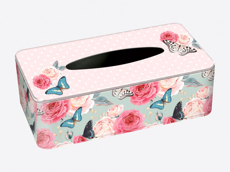 Boîte à mouchoirs "Roses et papillons"