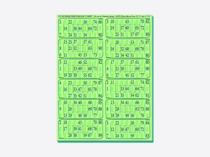 Plaques de 12 Cartons de Loto Épais Personnalisées (lot de 83)